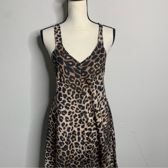 NWT All Saints Lil Leppo Brown Animal Print Asymmetrical Mini Dress - Picture 8 of 17